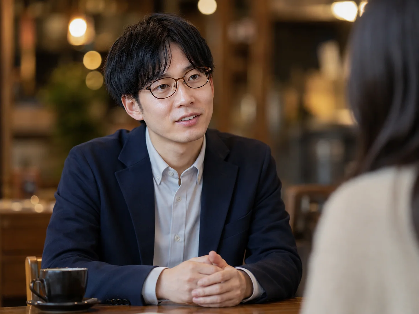 自然な表情で会話する男性